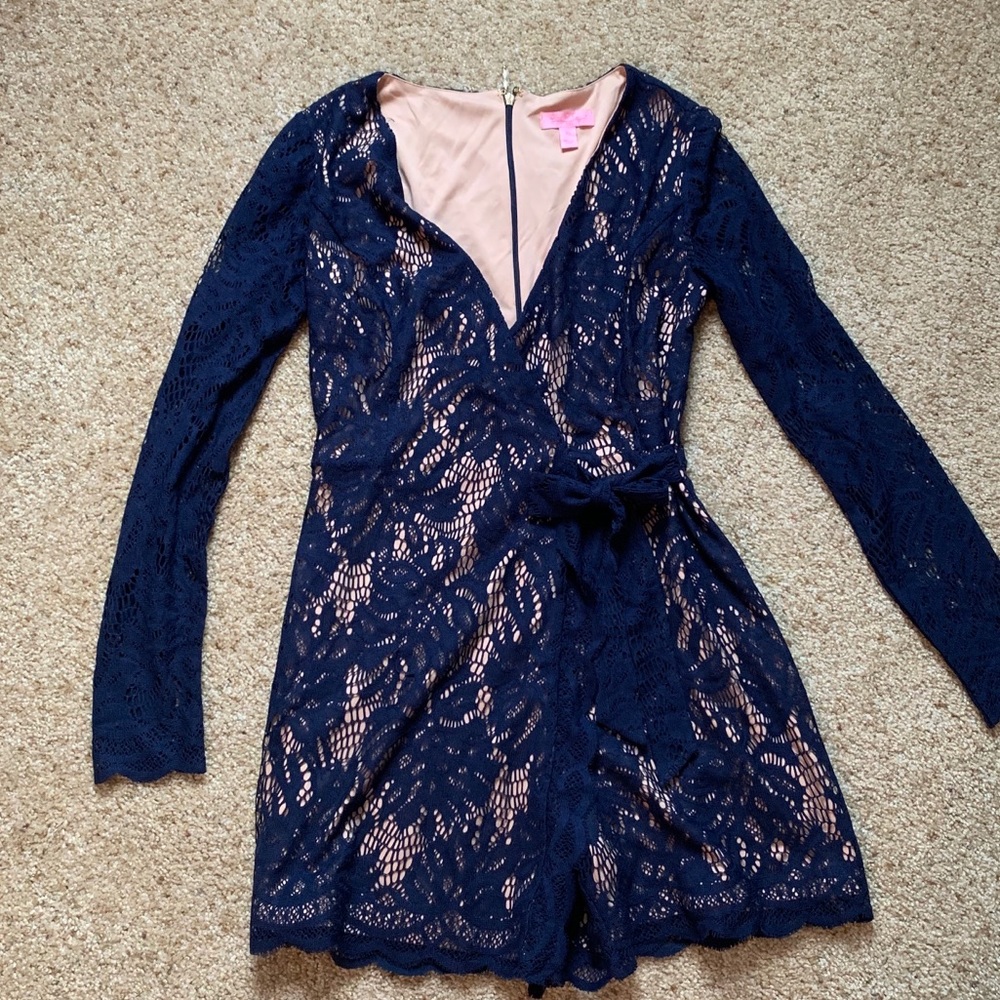 Lilly Pulitzer navy tiki wrap romper